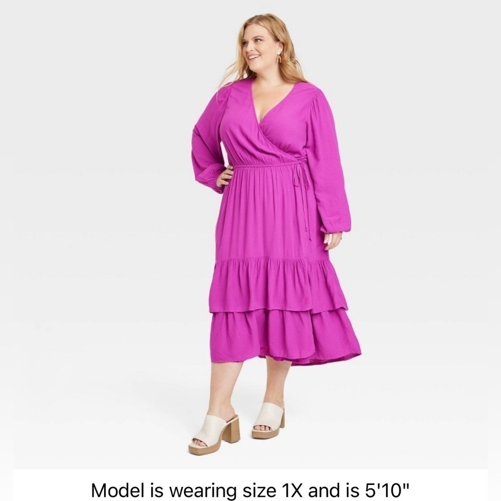 Women's Plus Size Long Sleeve Wrap Dress - Knox Rose Pink Size 2X